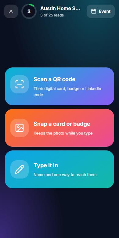 Capture mode home screen